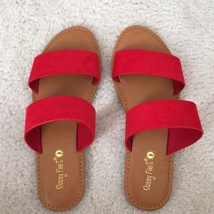Red Two Strap Sandals